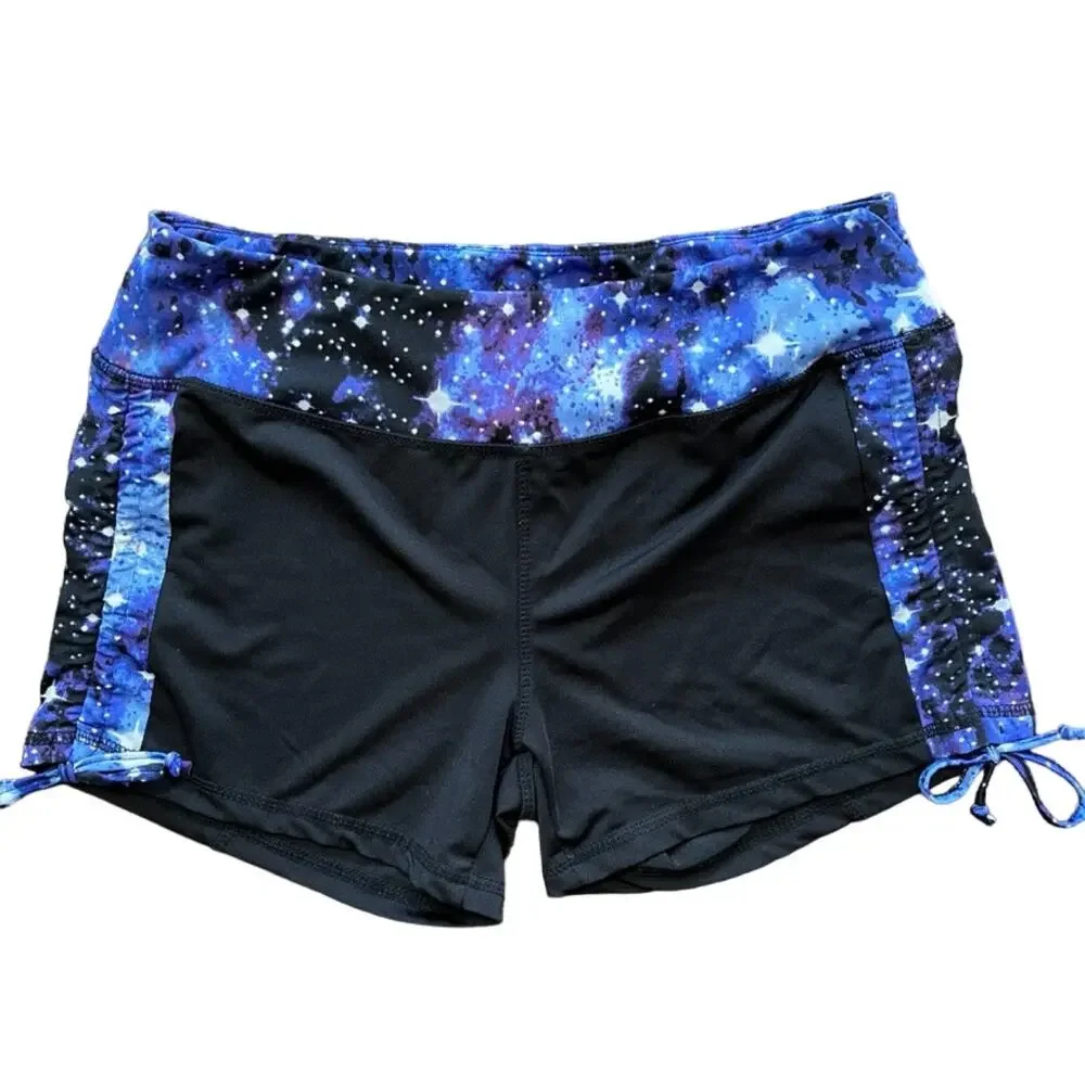 AVIVA Activewear Set Matching Jacket & Shorts in Black Celestial Blue SZ 6
